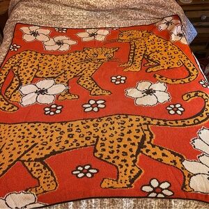 Urban Outfitters Orange Leopard Print Throw Blanket